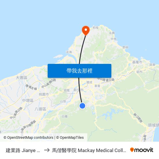 建業路 Jianye Rd. to 馬偕醫學院 Mackay Medical College map