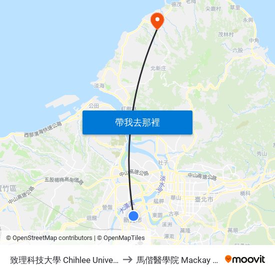 致理科技大學 Chihlee University Of Technology to 馬偕醫學院 Mackay Medical College map