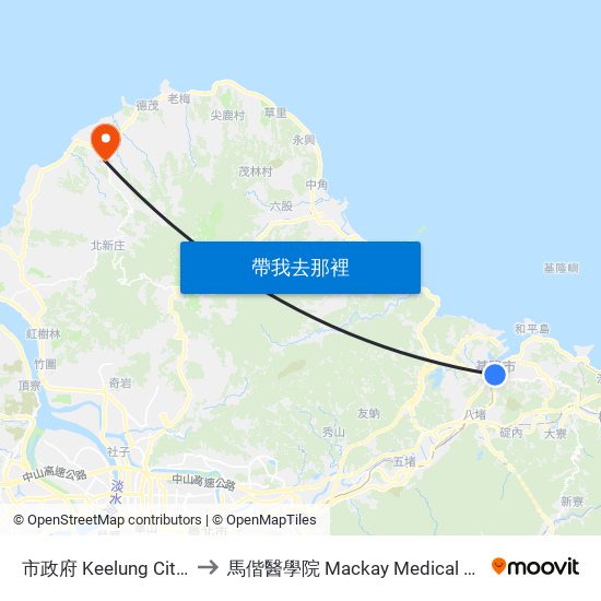 市政府 Keelung City Hal to 馬偕醫學院 Mackay Medical College map