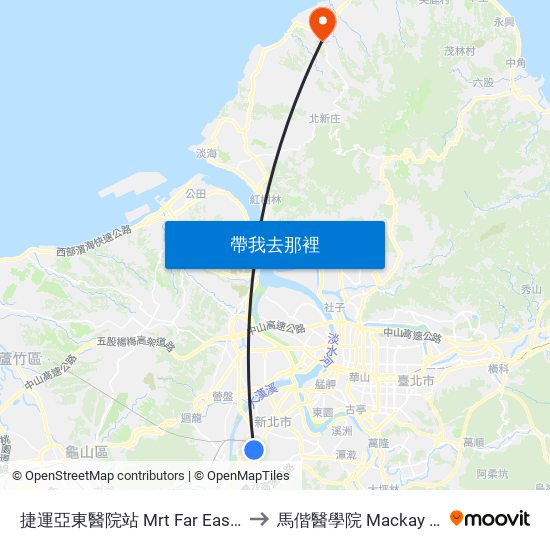 捷運亞東醫院站 Mrt Far Eastern Hospital Station to 馬偕醫學院 Mackay Medical College map