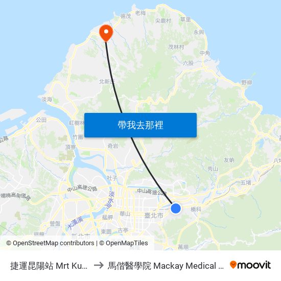 捷運昆陽站 Mrt Kunyang to 馬偕醫學院 Mackay Medical College map