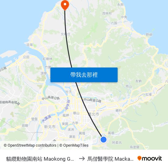 貓纜動物園南站 Maokong Gondola Taipei Zoo Station to 馬偕醫學院 Mackay Medical College map