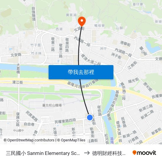 三民國小 Sanmin Elementary School to 德明財經科技大學 map