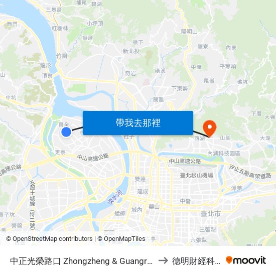 中正光榮路口 Zhongzheng & Guangrong Intersection to 德明財經科技大學 map