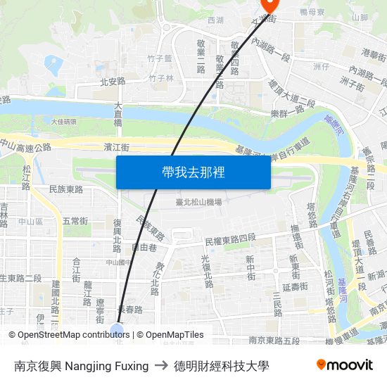 南京復興 Nangjing Fuxing to 德明財經科技大學 map