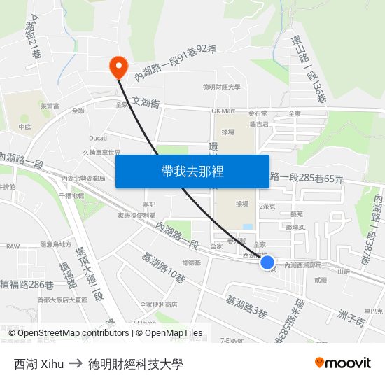 西湖 Xihu to 德明財經科技大學 map