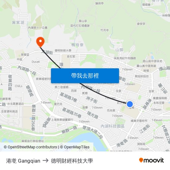 港墘 Gangqian to 德明財經科技大學 map