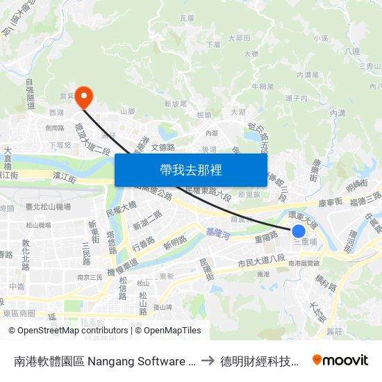 南港軟體園區 Nangang Software Park to 德明財經科技大學 map