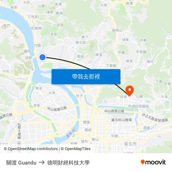 關渡 Guandu to 德明財經科技大學 map