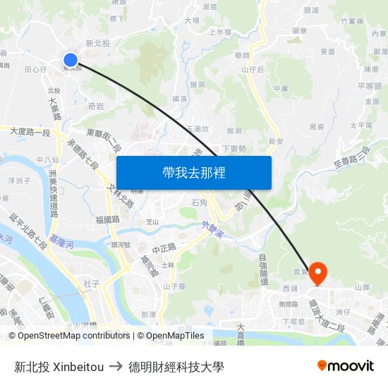 新北投 Xinbeitou to 德明財經科技大學 map