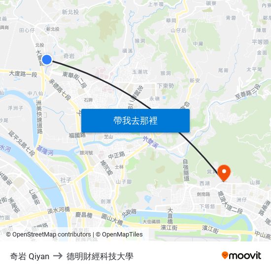 奇岩 Qiyan to 德明財經科技大學 map