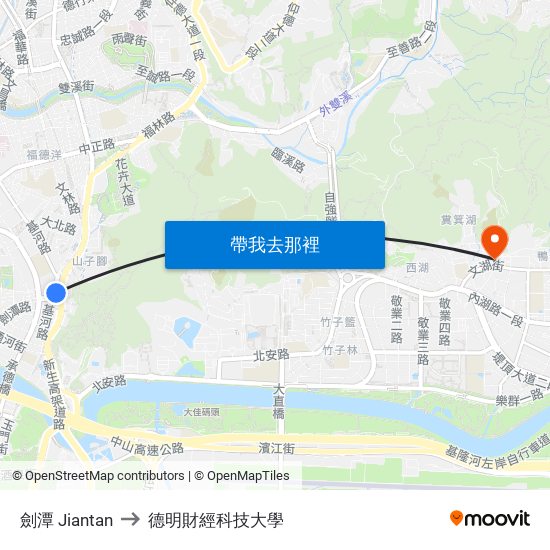 劍潭 Jiantan to 德明財經科技大學 map
