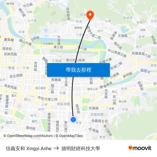 信義安和 Xingyi Anhe to 德明財經科技大學 map