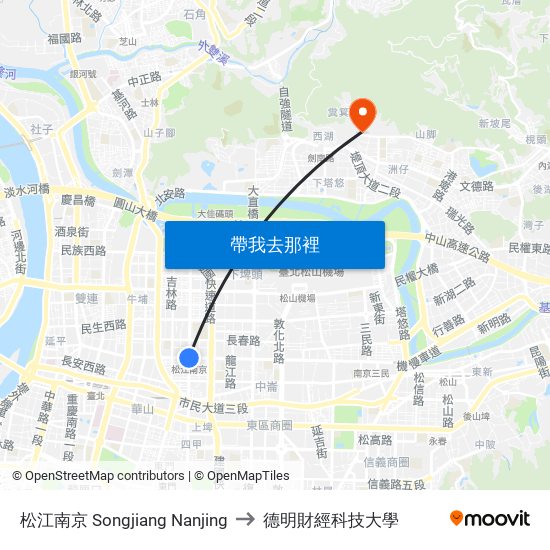 松江南京 Songjiang Nanjing to 德明財經科技大學 map