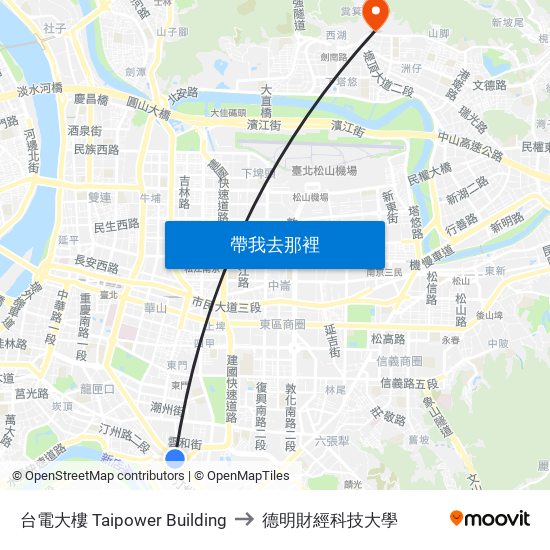 台電大樓 Taipower Building to 德明財經科技大學 map