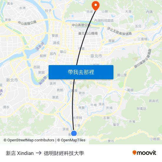 新店 Xindian to 德明財經科技大學 map