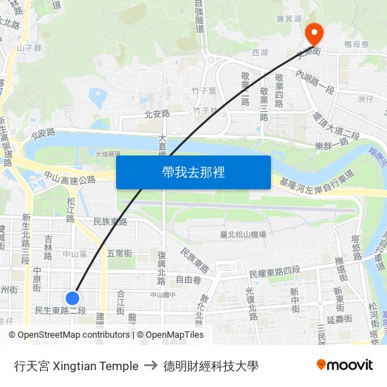 行天宮 Xingtian Temple to 德明財經科技大學 map