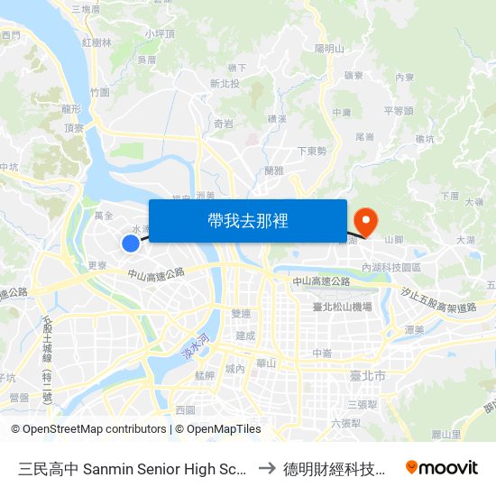 三民高中 Sanmin Senior High School to 德明財經科技大學 map