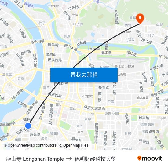 龍山寺 Longshan Temple to 德明財經科技大學 map