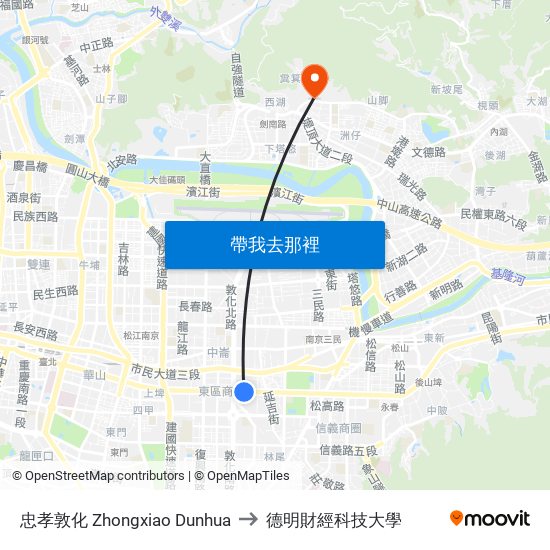 忠孝敦化 Zhongxiao Dunhua to 德明財經科技大學 map