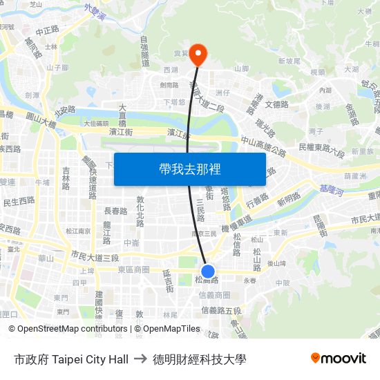 市政府 Taipei City Hall to 德明財經科技大學 map