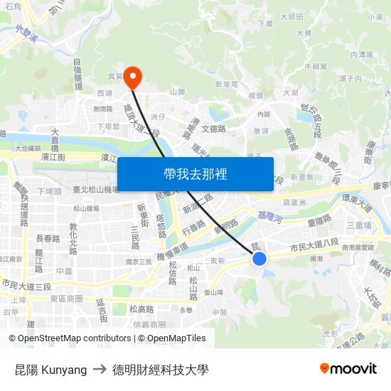 昆陽 Kunyang to 德明財經科技大學 map