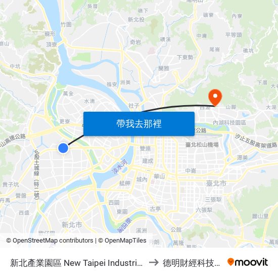 新北產業園區 New Taipei Industrial Park to 德明財經科技大學 map