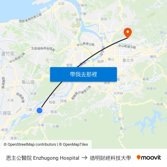 恩主公醫院 Enzhugong Hospital to 德明財經科技大學 map