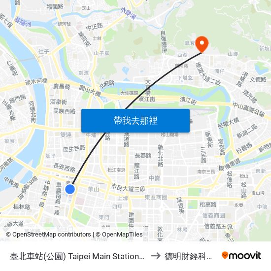 臺北車站(公園) Taipei Main Station(Gongyuan) to 德明財經科技大學 map