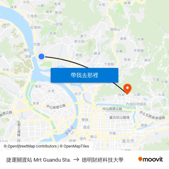 捷運關渡站 Mrt Guandu Sta. to 德明財經科技大學 map