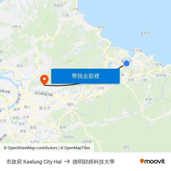 市政府 Keelung City Hal to 德明財經科技大學 map