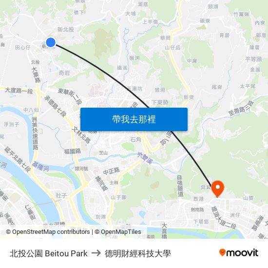 北投公園 Beitou Park to 德明財經科技大學 map