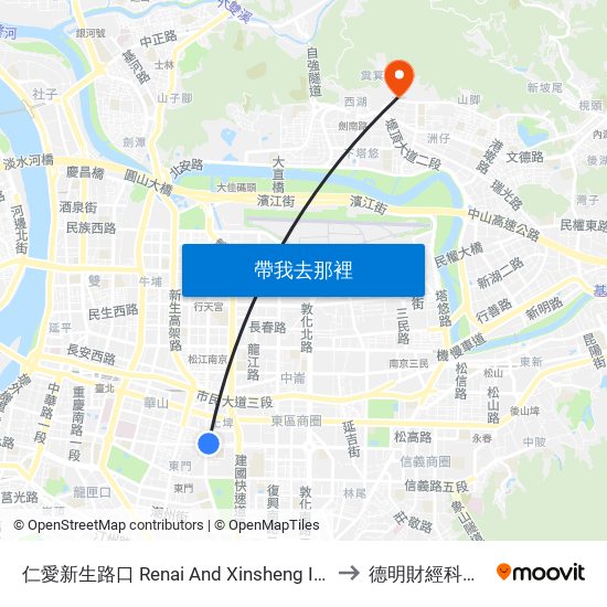 仁愛新生路口 Renai And Xinsheng Intersection to 德明財經科技大學 map