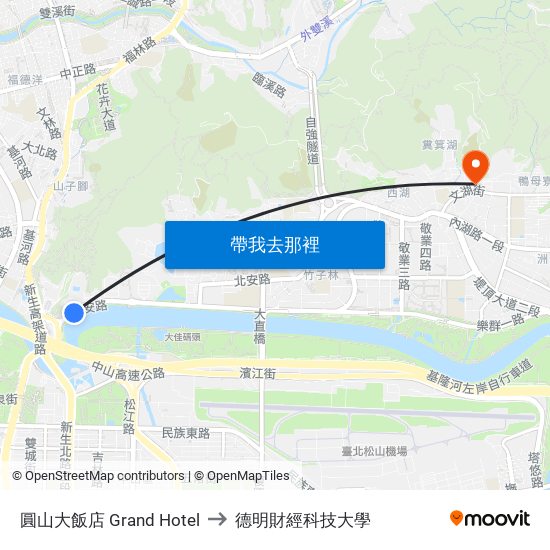 圓山大飯店 Grand Hotel to 德明財經科技大學 map