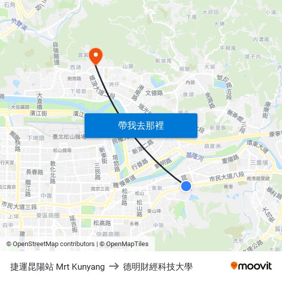 捷運昆陽站 Mrt Kunyang to 德明財經科技大學 map