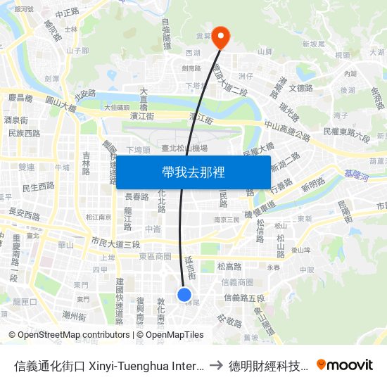 信義通化街口 Xinyi-Tuenghua Intersection to 德明財經科技大學 map