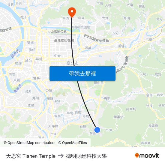 天恩宮 Tianen Temple to 德明財經科技大學 map
