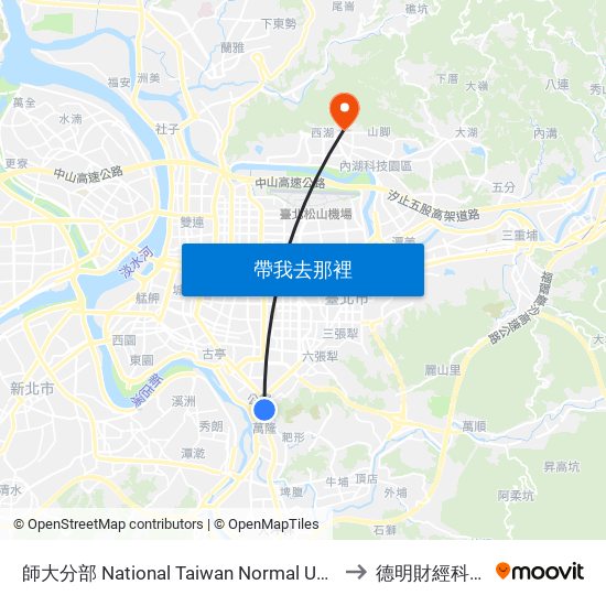 師大分部 National Taiwan Normal University Branch to 德明財經科技大學 map