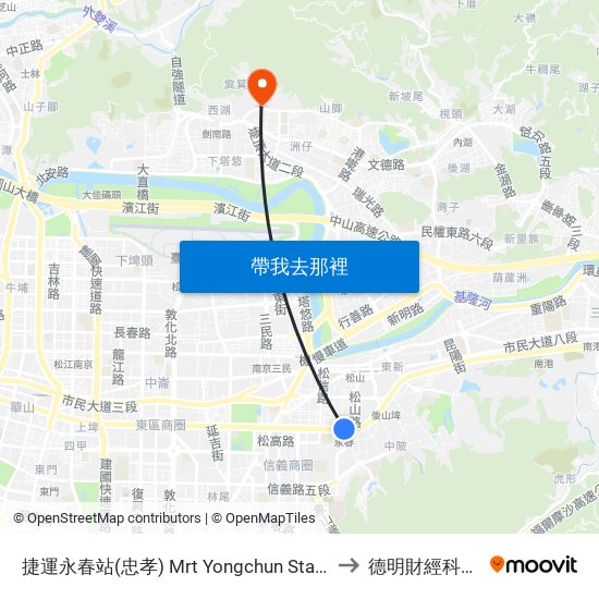 捷運永春站(忠孝) Mrt Yongchun Sta. (Zhongxiao) to 德明財經科技大學 map