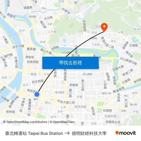 臺北轉運站 Taipei Bus Station to 德明財經科技大學 map