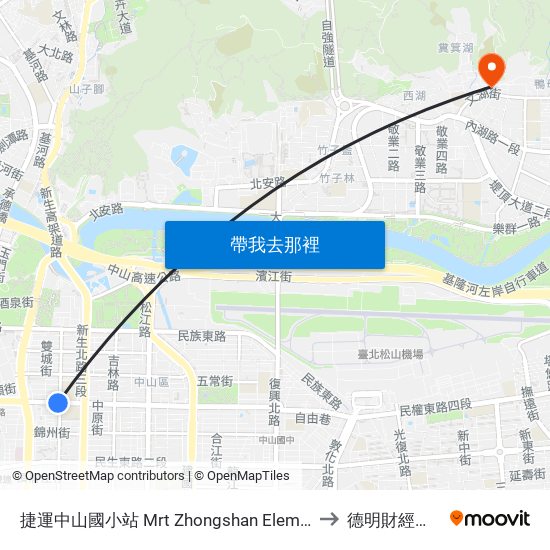 捷運中山國小站 Mrt Zhongshan Elementary School Sta. to 德明財經科技大學 map