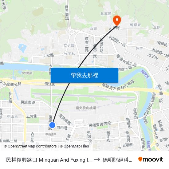 民權復興路口 Minquan And Fuxing Intersection to 德明財經科技大學 map