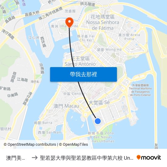 澳門美高梅 Mgm Grand to 聖若瑟大學與聖若瑟教區中學第六校 Universidade De São José&Colegio Diocesano De Sao Jose map