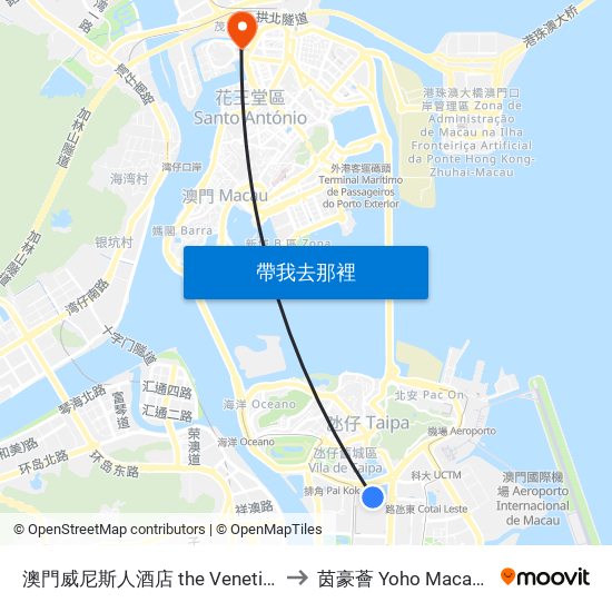 澳門威尼斯人酒店 the Venetian Macao to 茵豪薈 Yoho Macau Tower map