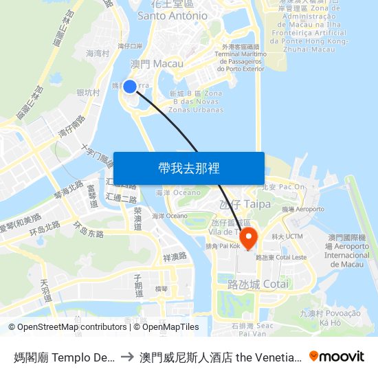 媽閣廟 Templo De A-Ma to 澳門威尼斯人酒店 the Venetian Macao map
