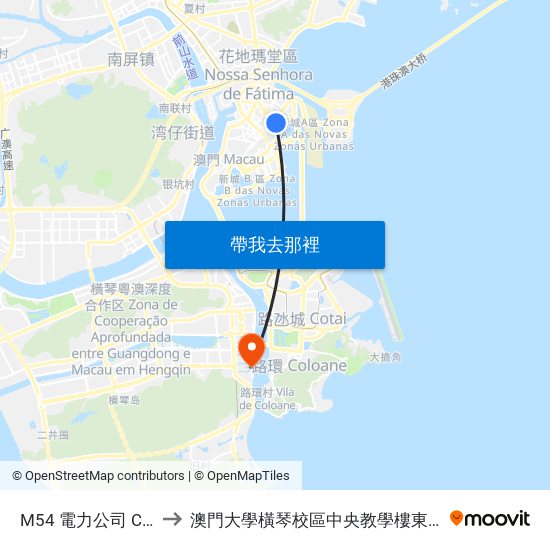 M54 電力公司 Cem to 澳門大學橫琴校區中央教學樓東四座 map