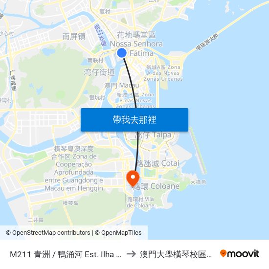 M211 青洲 / 鴨涌河 Est. Ilha Verde / Canal Dos Patos to 澳門大學橫琴校區中央教學樓東四座 map