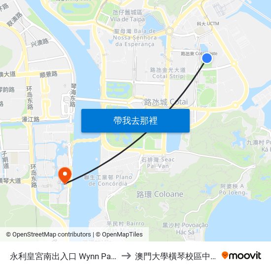 永利皇宮南出入口 Wynn Palace South Entrance to 澳門大學橫琴校區中央教學樓東四座 map