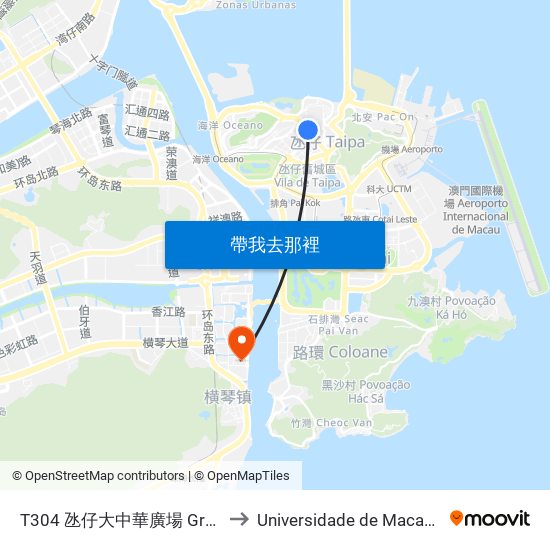 T304 氹仔大中華廣場 Great China Plaza / Taipa to Universidade de Macau (澳門大學) Campus map
