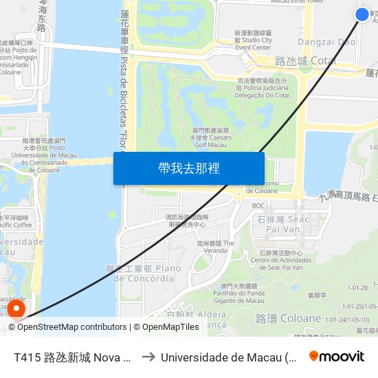 T415 路氹新城 Nova Cidade De Cotai to Universidade de Macau (澳門大學) Campus map